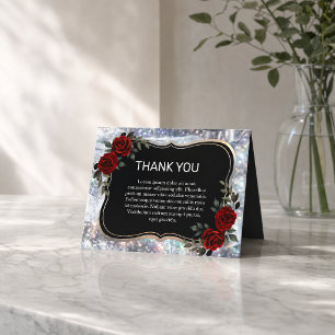 Black Silver Gothic Red Green Floral Thank You  Card
