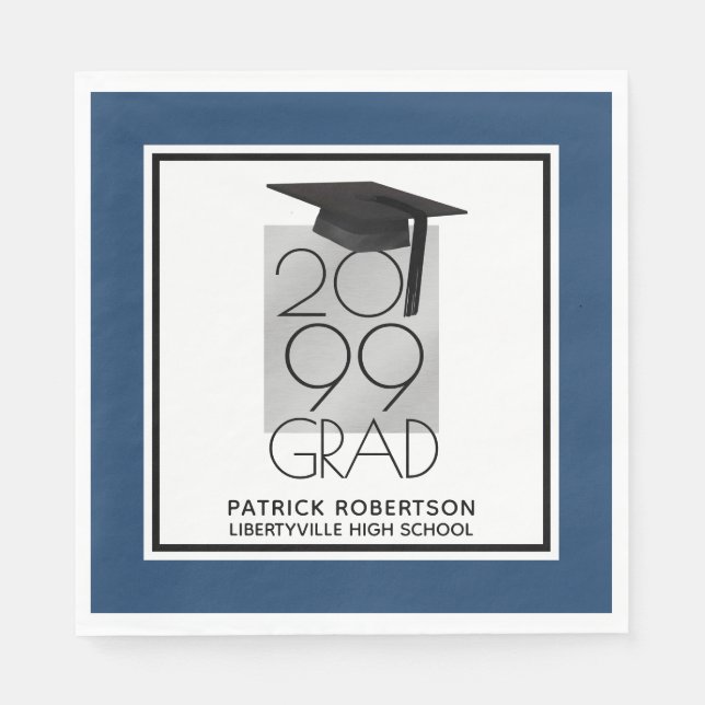 Black & Silver GRAD | Changeable Blue | Graduation Napkin (Front)