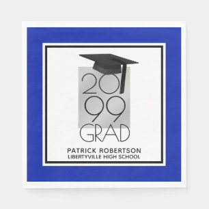 Black & Silver GRAD   Editable Blue   Graduation Napkin