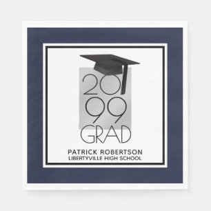 Black & Silver GRAD   Editable Navy   Graduation Napkin