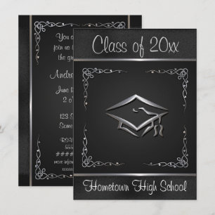 Black Silver Graduation Invitations