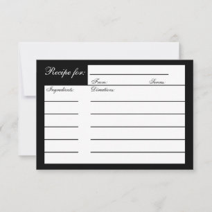 Black Silver Grey Bridal Shower Recipe Card