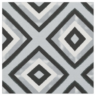 Black Silver Grey Brush Strokes Triangles Fabric