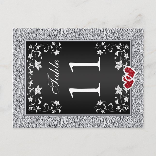 Black Silver Grey Floral Table Number Postcard (Front)