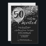 Black Silver Grey Glitter Balloon 50th Birthday Invitation<br><div class="desc">Modern Elegant Glam Black Silver Grey Glitter Sparkle Balloon 50th Birthday Invitation</div>