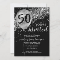 Black Silver Grey Glitter Balloon 50th Birthday