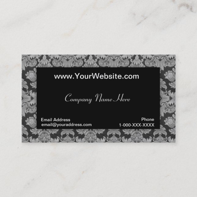 Black Silver Grey Gradient Damask Profile Card (Front)