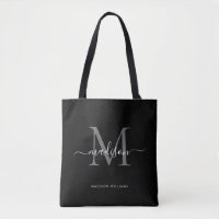 Black Silver Grey Monogram Script Name Initial