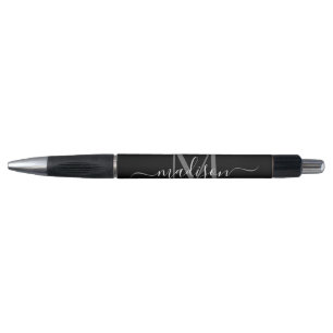 Black Silver Grey Monogram Script Name Stylish