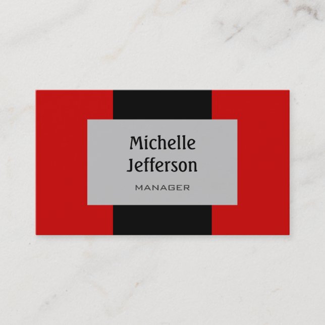 Black Silver Grey Red Stripe Pattern Business Card (Front)