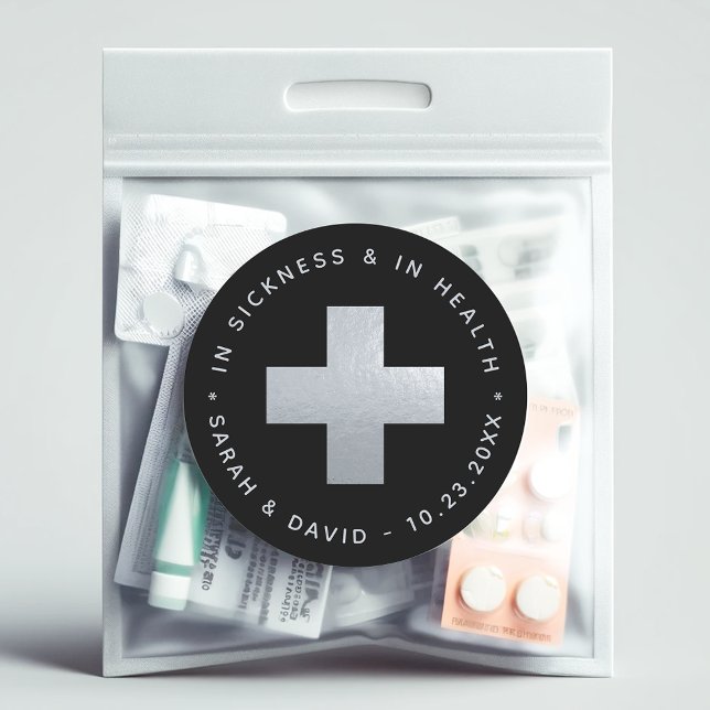 Black Silver Hangover Kit In Sickness and Health Classic Round Sticker (Creator Uploaded)