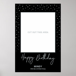 Black & Silver Happy Birthday Photo Frame Prop Poster
