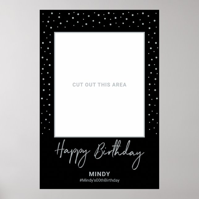Black & Silver Happy Birthday Photo Frame Prop Poster (Front)