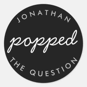 Black Silver He Popped the Question Wedding Favour Classic Round Sticker