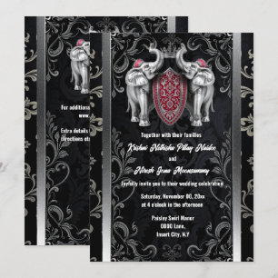 Black silver Hindi Hindu indian elephants crown Invitation