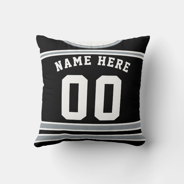 Black Silver Hockey Jersey Name & Number Template  Cushion (Back)