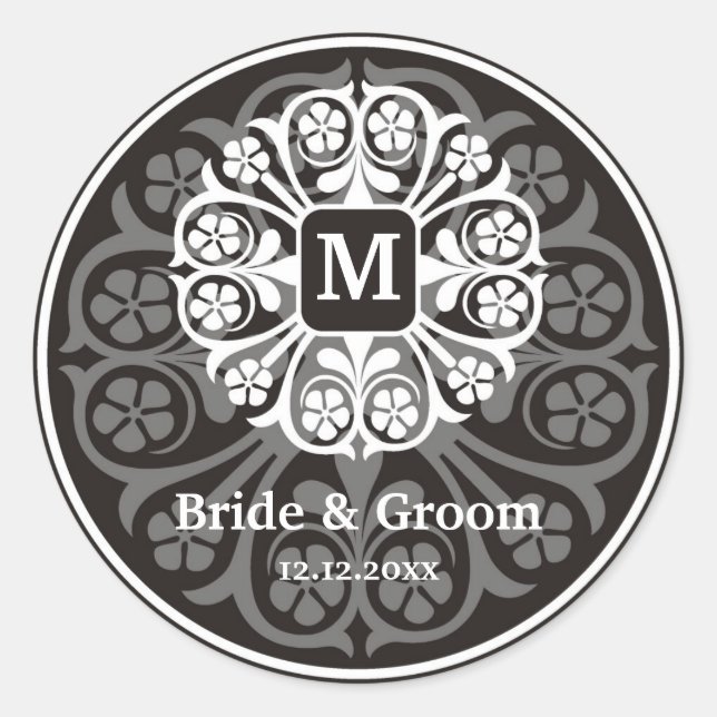 Black Silver Initial M Monogram Seal Party Favour (Front)