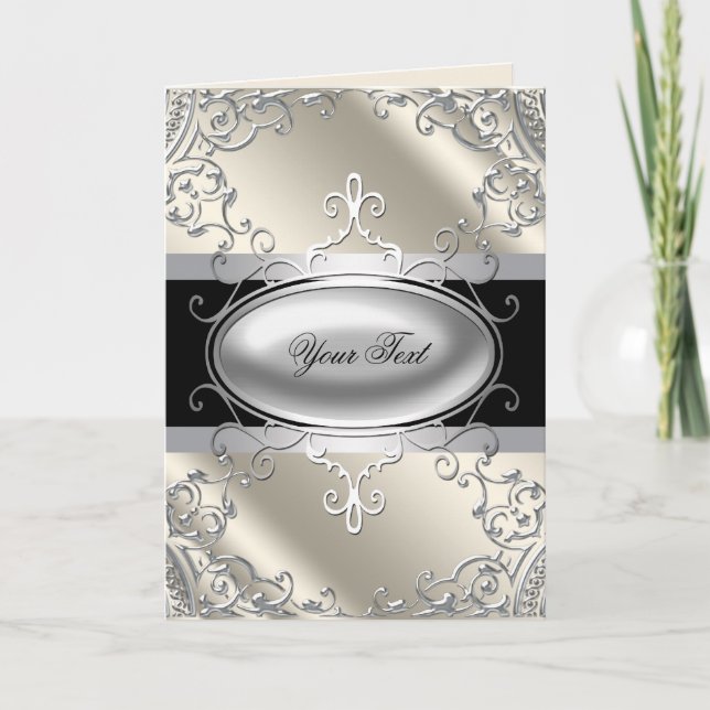 Black Silver Ivory Greeting Card (Front)