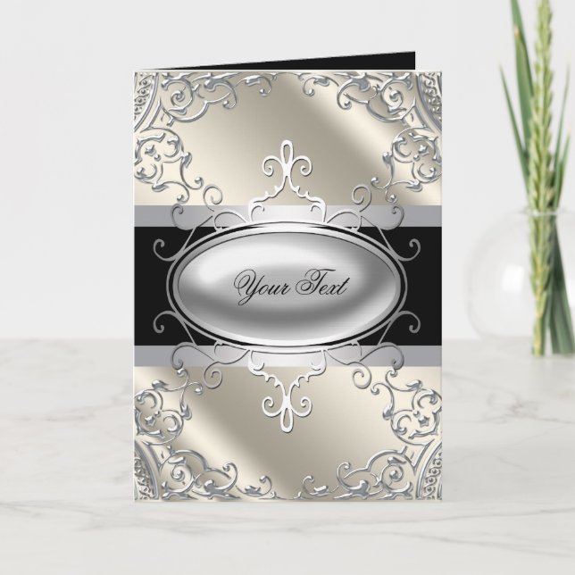 Black Silver Ivory Greeting Card (Front)