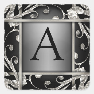 Black Silver Lattice Monogram Envelope Seal