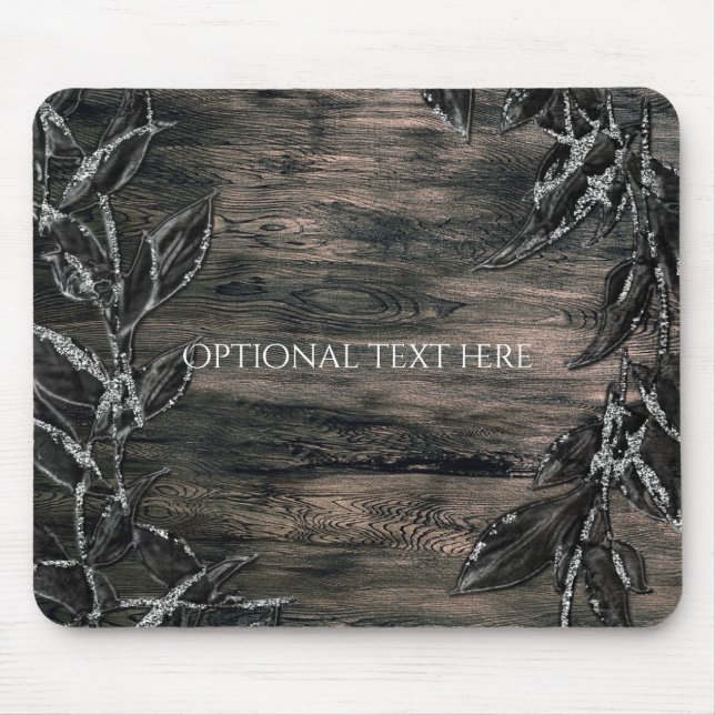 Black & Silver Leaves Dark Elegance Glamour Mouse Mat (Front)