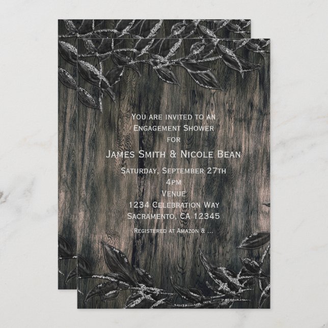 Black & Silver Leaves Dark Elegance Invitations (Front/Back)
