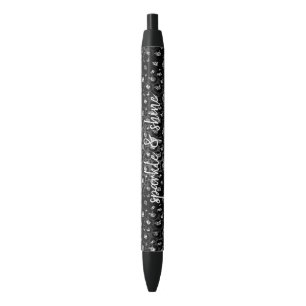 Black Silver Leopard Print Faux Glitter Ink Pen