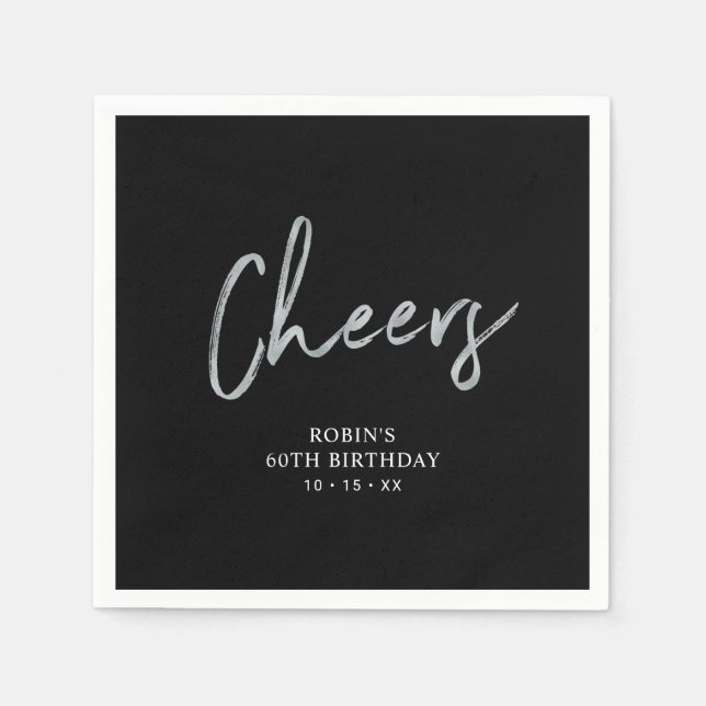 Black & Silver | Lettering Adult Birthday Party  Napkin (Front)