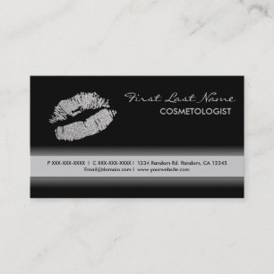Black silver lipstick mark glitter business cards