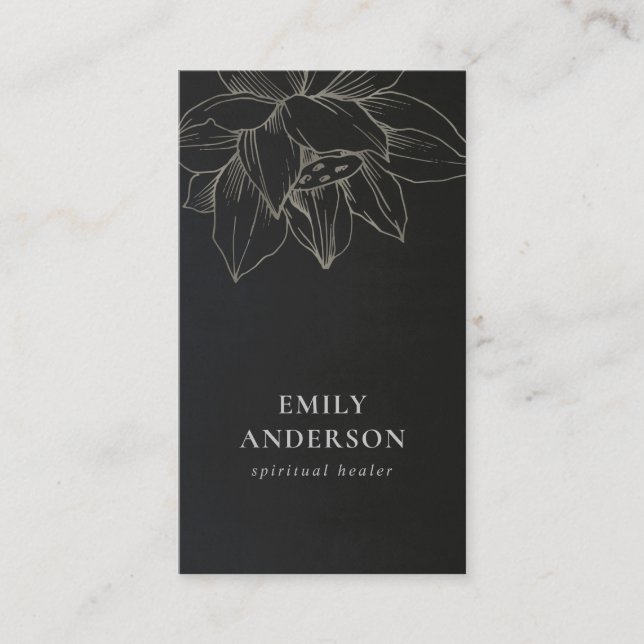 BLACK SILVER LOTUS SIMPLE REIKI SPIRITUAL HEALER BUSINESS CARD (Front)