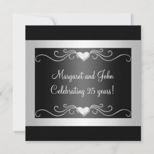 Black Silver Love Hearts 25th Anniversary Event 2 Invitation