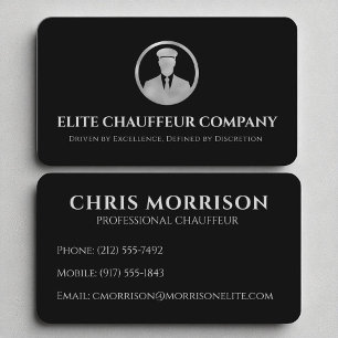 Black Silver Luxury Chauffeur Editable Logo Business Card