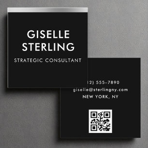 Black Silver Luxury QR Code Minimal Typography Square Business Card