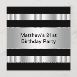 Black Silver Mans 21st Birthday Party Invitation
