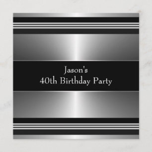 Black Silver Mans 40th Birthday Party Invitation