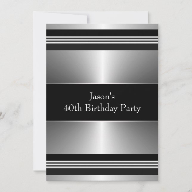 Black Silver Mans 40th Birthday Party Invitation (Front)