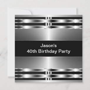 Black Silver Mans 40th Birthday Party Invitation