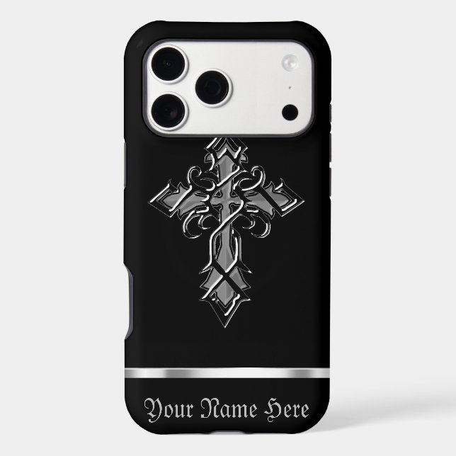 Black Silver Mediaeval Cross iPhone XS Max Case (Back)