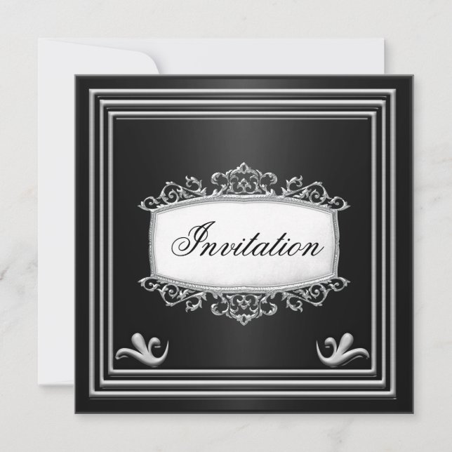 Black Silver Men Birthday  Party Personalised Invitation (Front)