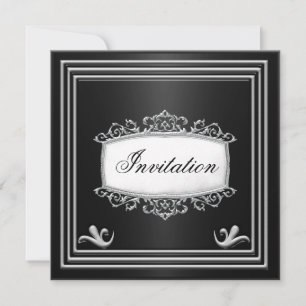 Black Silver Men Birthday  Party Personalised Invitation