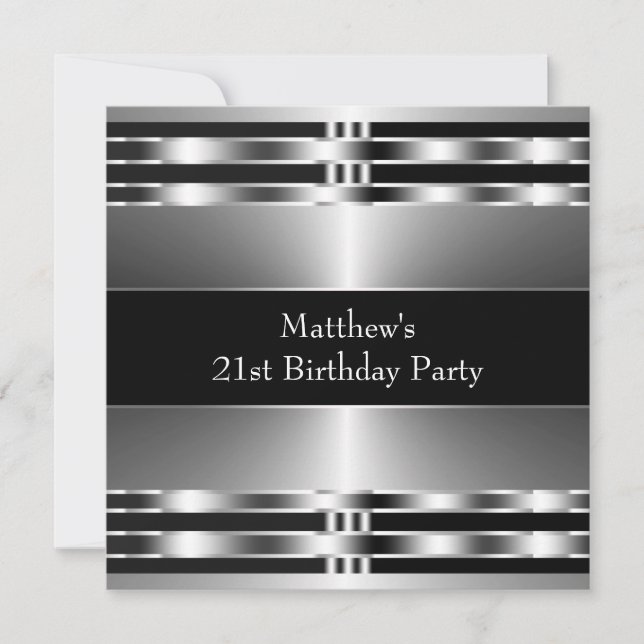 Black Silver Mens Birthday Party Invitation (Front)