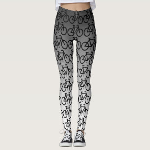 Black Silver Metallic Bicycle Abstract Leggings