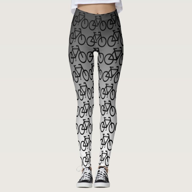 Black Silver Metallic Bicycle Abstract Leggings (Front)