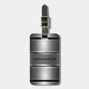 Black & Silver Metallic Floral Damasks-Monogram 2b Luggage Tag