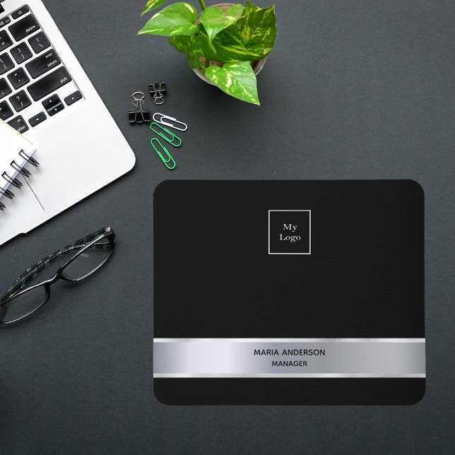 Black silver minimalist modern business mouse mat (Creator Uploaded)