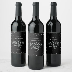 Black & Silver   Modern 60th Birthday Party Wine Label
