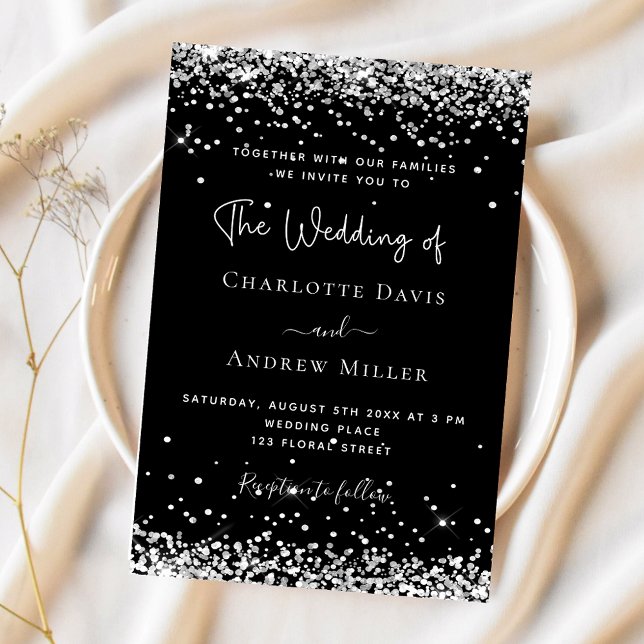 Black silver modern luxury wedding invitation (Creator Uploaded)