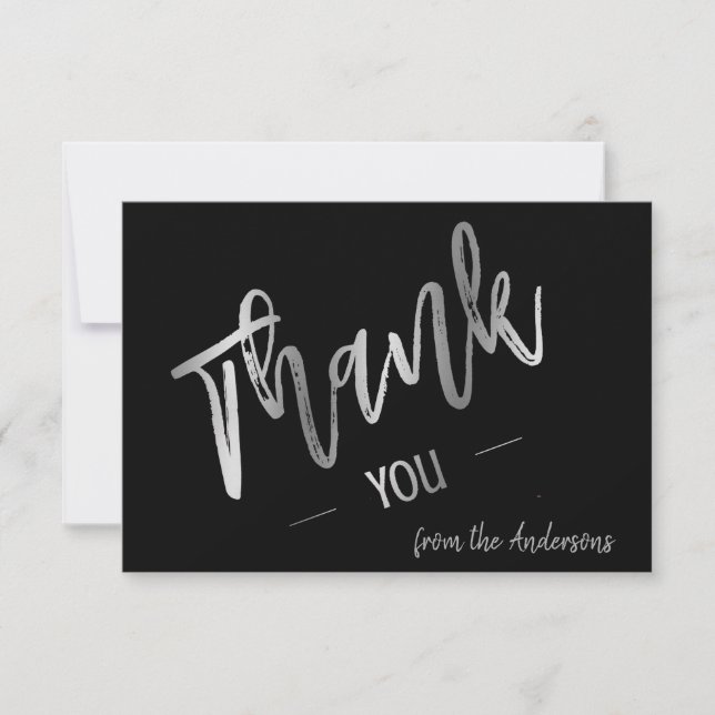 Black Silver Modern Minimal Wedding Thank You (Front)
