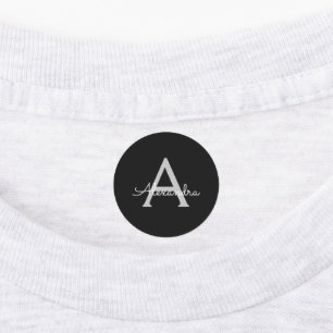 Black Silver Modern Script Girly Monogram Name