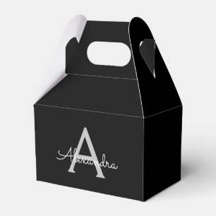Black Silver Modern Script Girly Monogram Name Favour Box